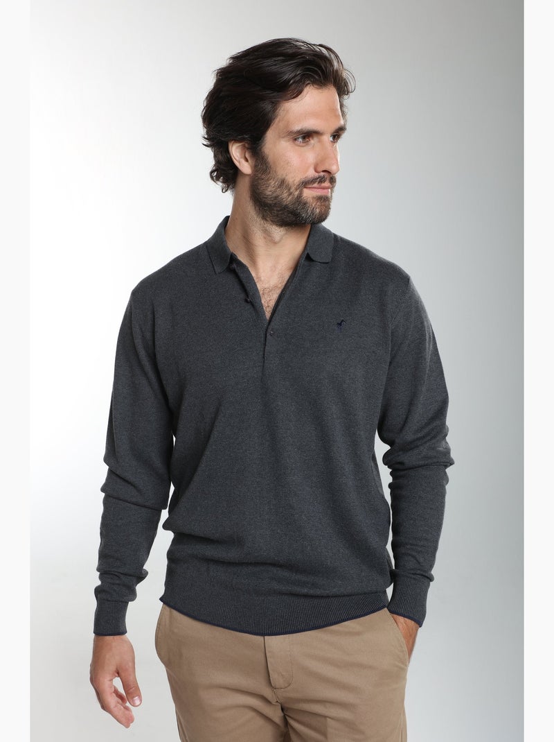 Gentleman farmer - pull col polo  en coton marvin gris anthracite - Kiabi