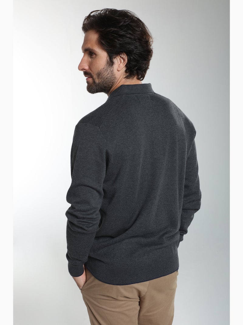 Gentleman farmer - pull col polo  en coton marvin gris anthracite - Kiabi