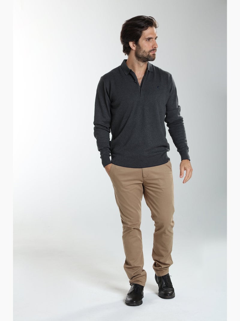 Gentleman farmer - pull col polo  en coton marvin gris anthracite - Kiabi