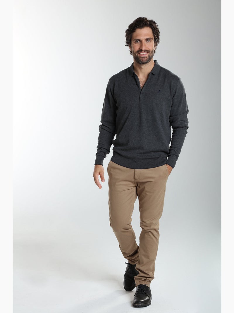 Gentleman farmer - pull col polo  en coton marvin gris anthracite - Kiabi