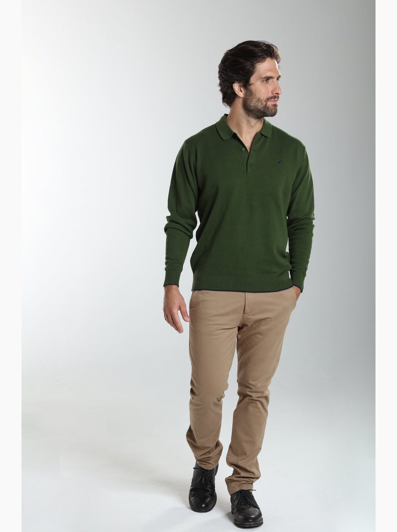 Gentleman farmer - pull col polo  en coton marvin Kaki - Kiabi
