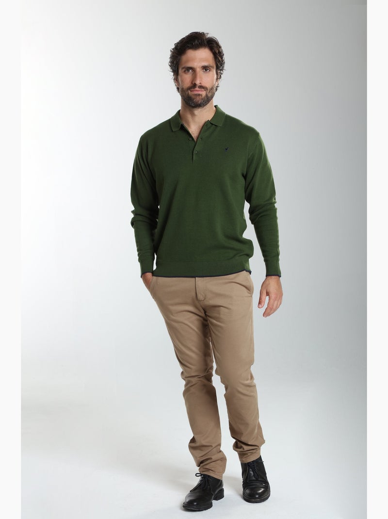 Gentleman farmer - pull col polo  en coton marvin Kaki - Kiabi