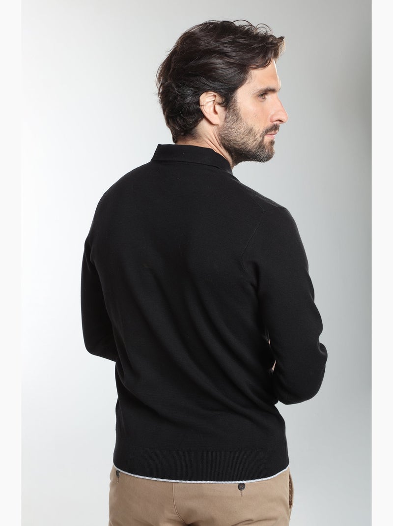 Gentleman farmer - pull col polo  en coton marvin Noir - Kiabi