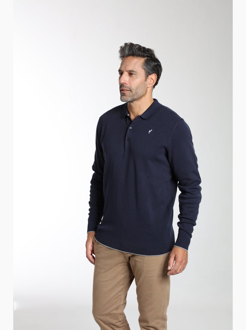Gentleman Farmer - Pull col polo  en coton MILANO POLO Bleu marine - Kiabi
