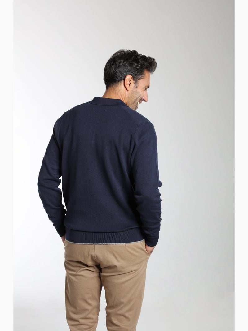 Gentleman Farmer - Pull col polo  en coton MILANO POLO Bleu marine - Kiabi