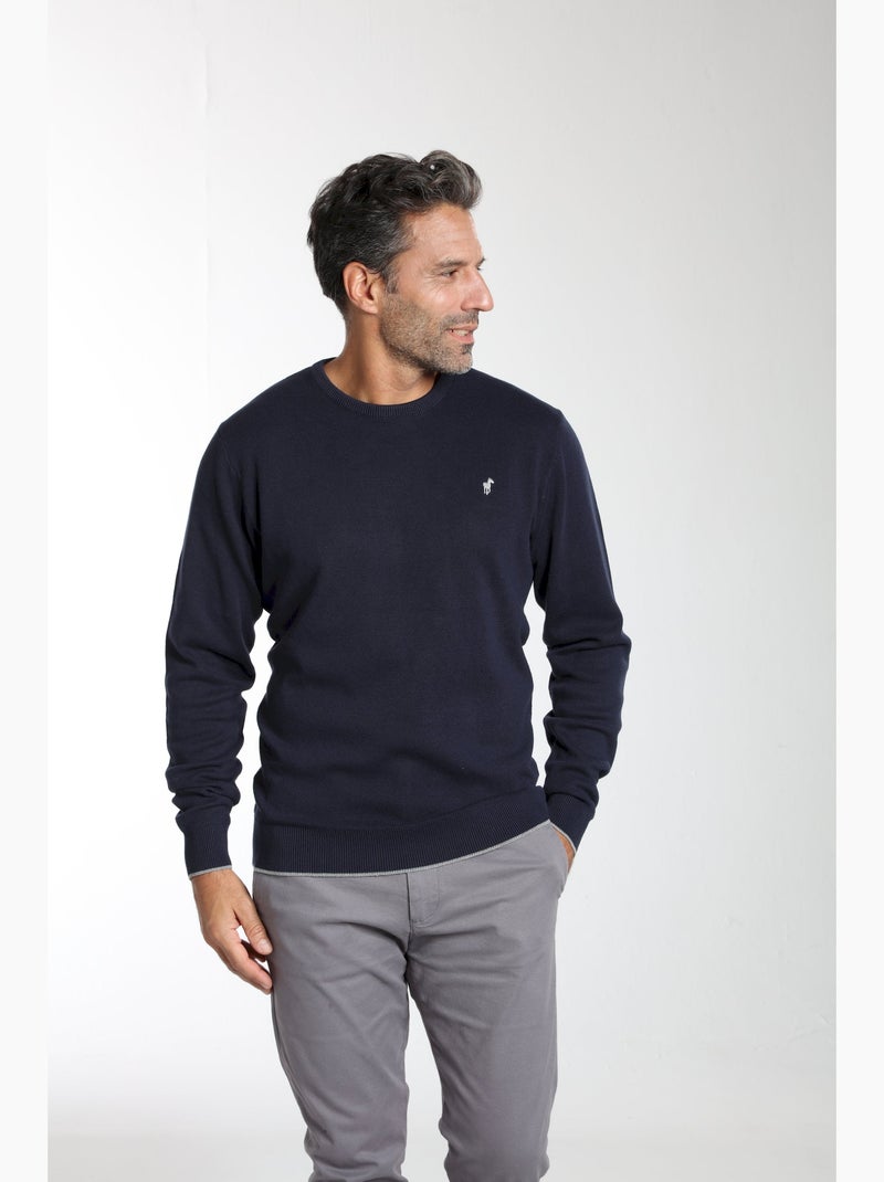 Gentleman Farmer - Pull col rond  en coton MILANO RDC Bleu marine - Kiabi