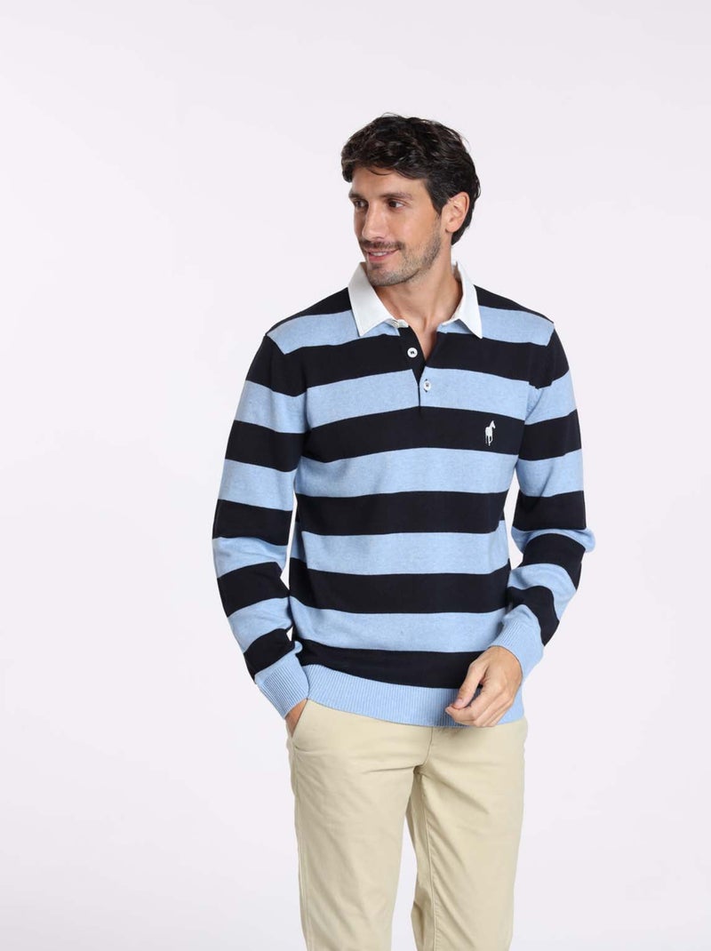 Gentleman Farmer - Pulls col polo  en coton RACING Bleu clair - Kiabi