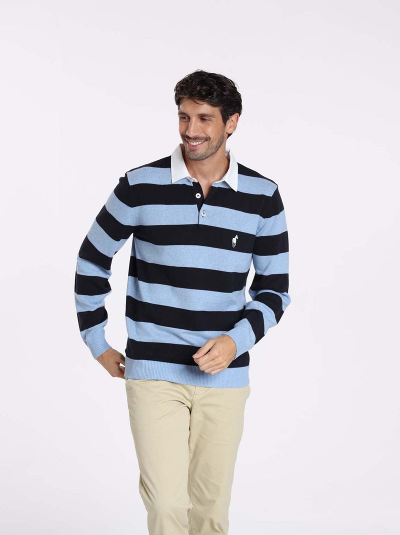 Gentleman Farmer - Pulls col polo  en coton RACING Bleu clair - Kiabi