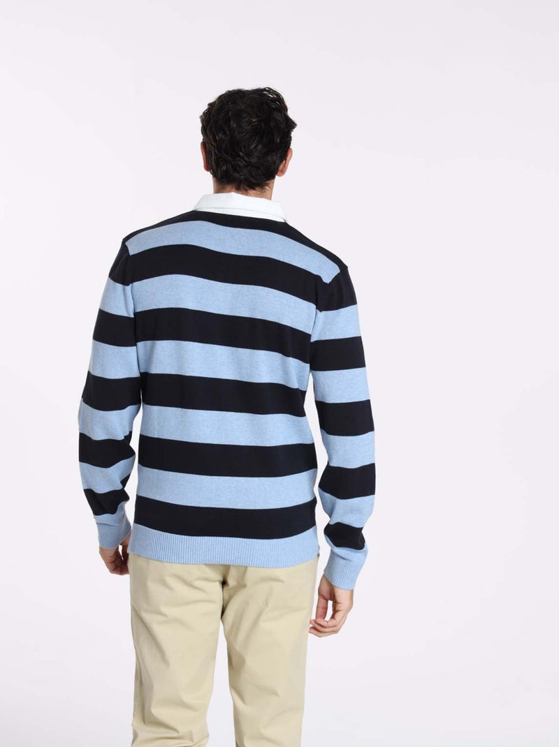 Gentleman Farmer - Pulls col polo  en coton RACING Bleu clair - Kiabi