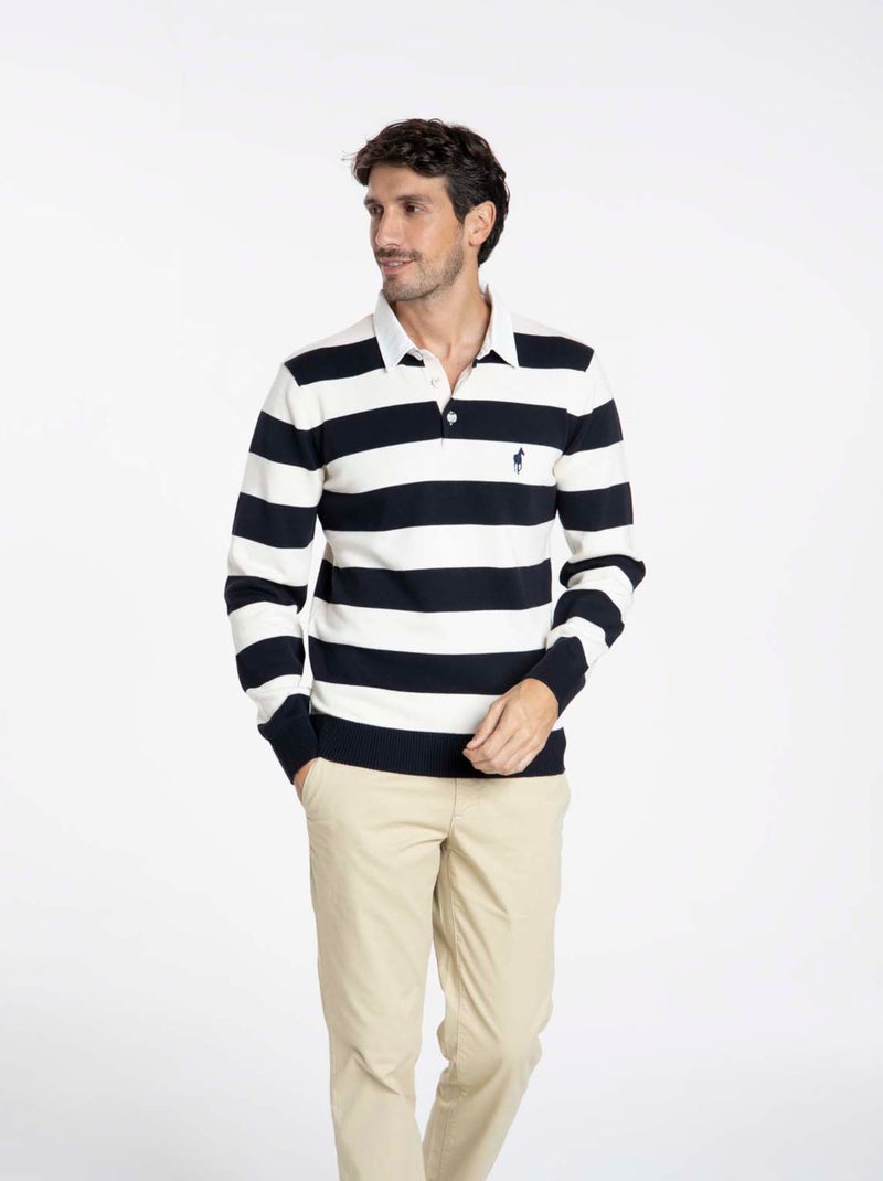 Gentleman Farmer - Pulls col polo  en coton RACING Bleu marine - Kiabi