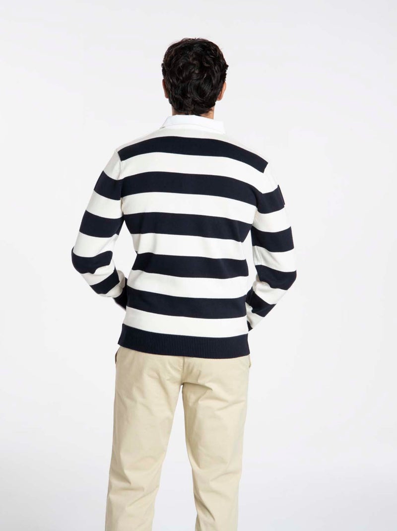 Gentleman Farmer - Pulls col polo  en coton RACING Bleu marine - Kiabi