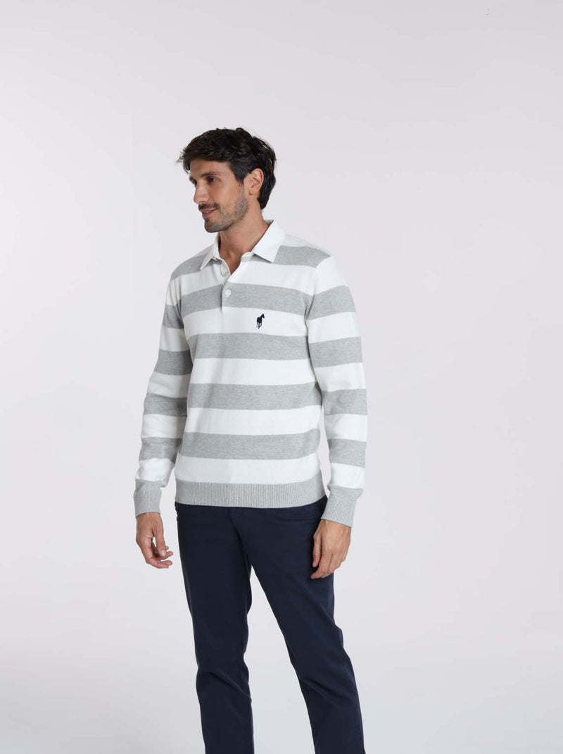 Gentleman Farmer - Pulls col polo  en coton RACING Gris chiné - Kiabi
