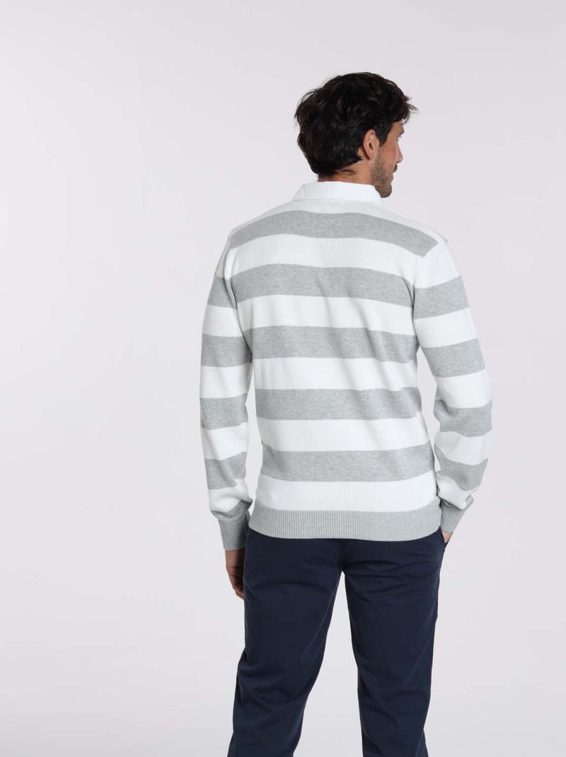 Gentleman Farmer - Pulls col polo  en coton RACING Gris chiné - Kiabi