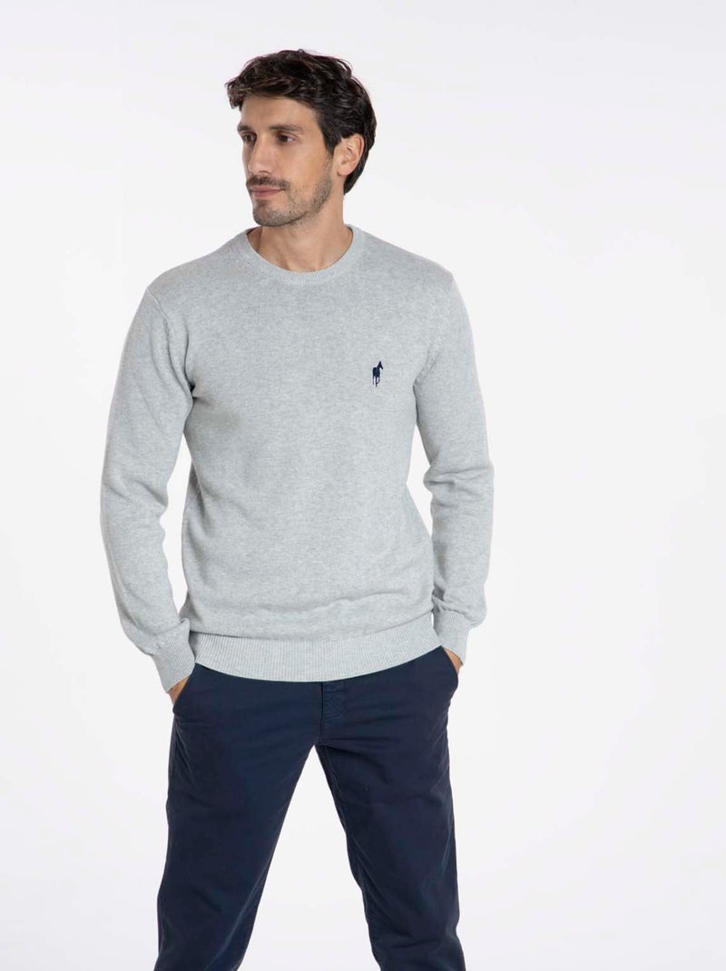 Gentleman Farmer - Pulls col rond  en coton PACO Gris chiné - Kiabi