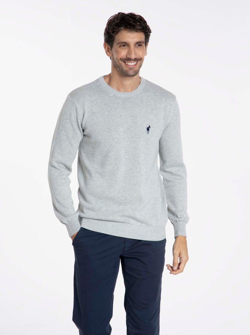 Gentleman Farmer - Pulls col rond  en coton PACO Gris chiné - Kiabi