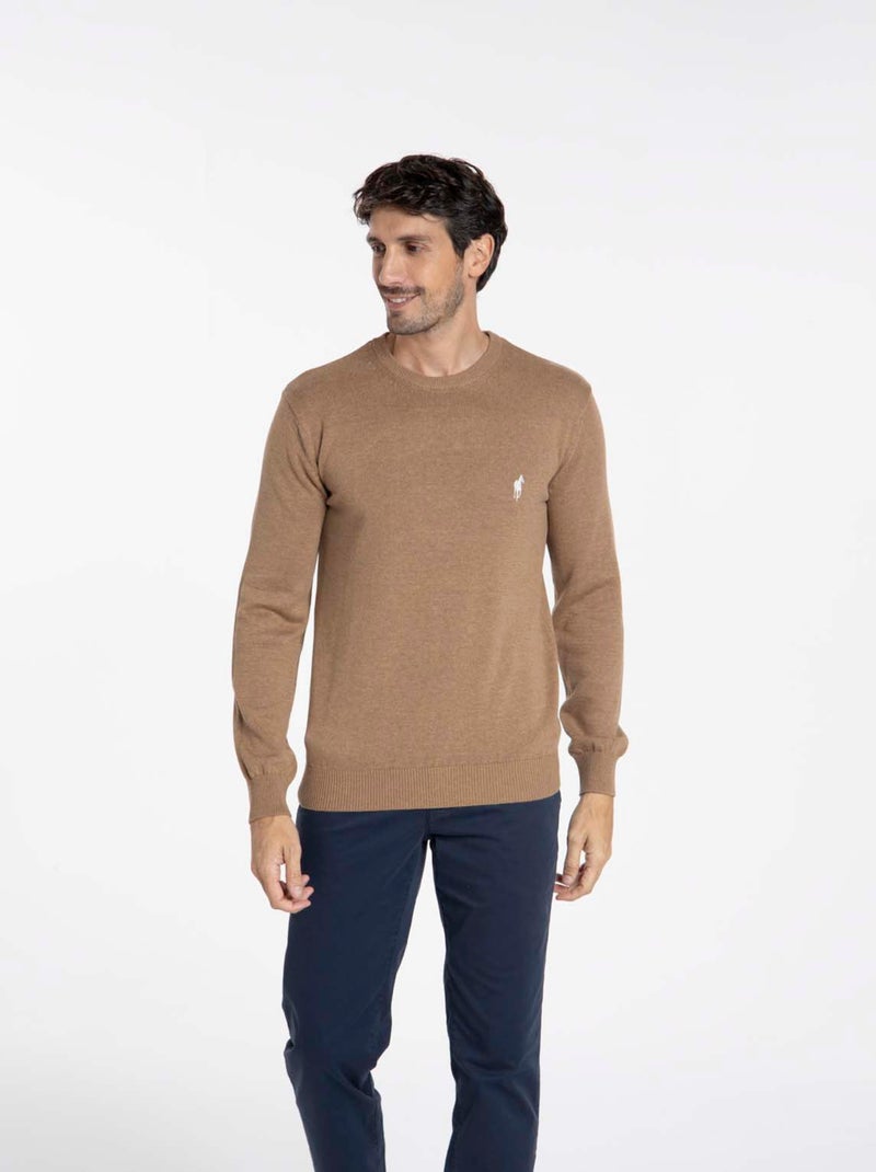 Gentleman Farmer - Pulls col rond  en coton PACO Marron clair - Kiabi