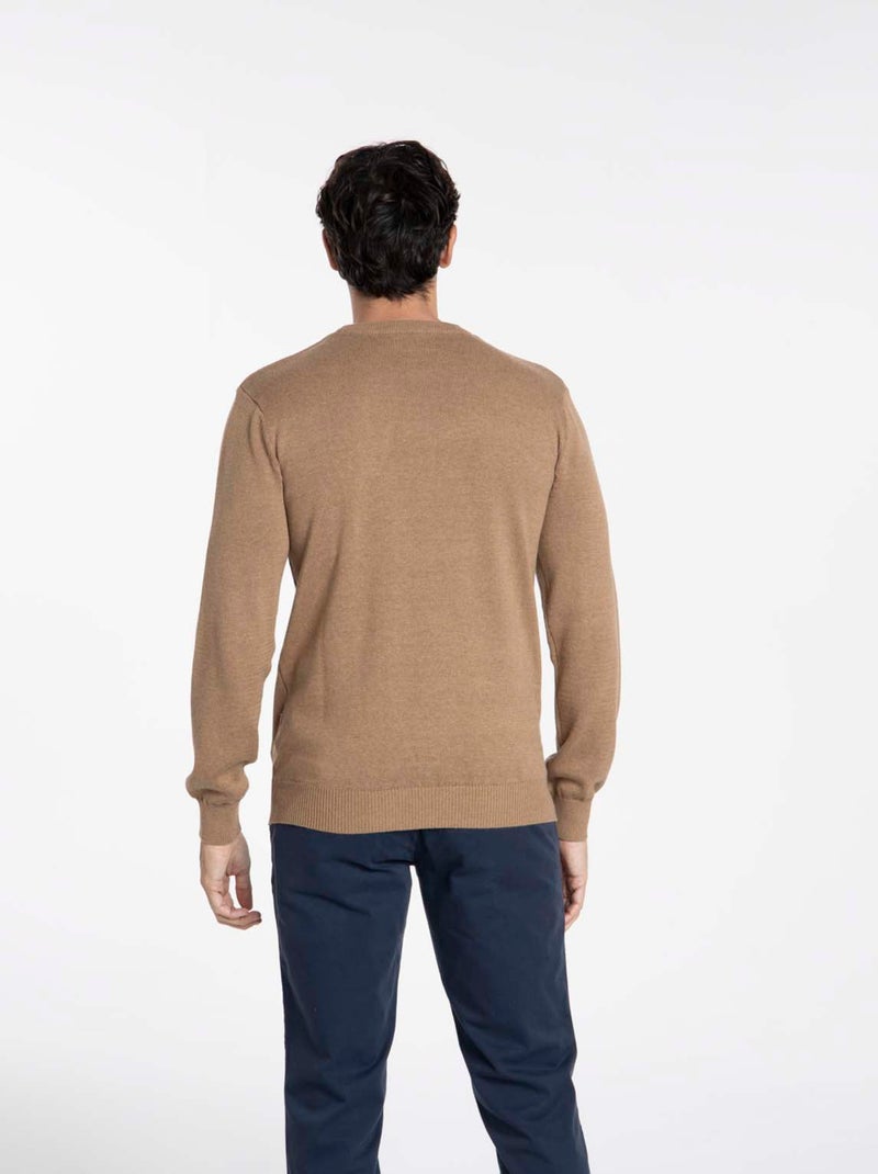 Gentleman Farmer - Pulls col rond  en coton PACO Marron clair - Kiabi