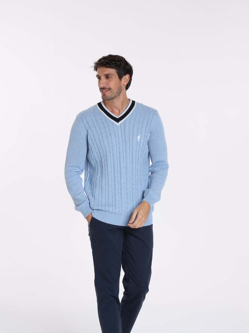 Gentleman Farmer - Pulls col v  en coton PAULIN Bleu clair - Kiabi