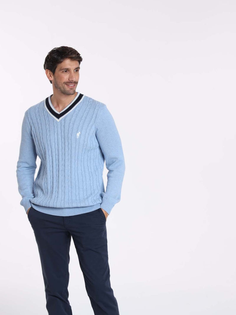 Gentleman Farmer - Pulls col v  en coton PAULIN Bleu clair - Kiabi