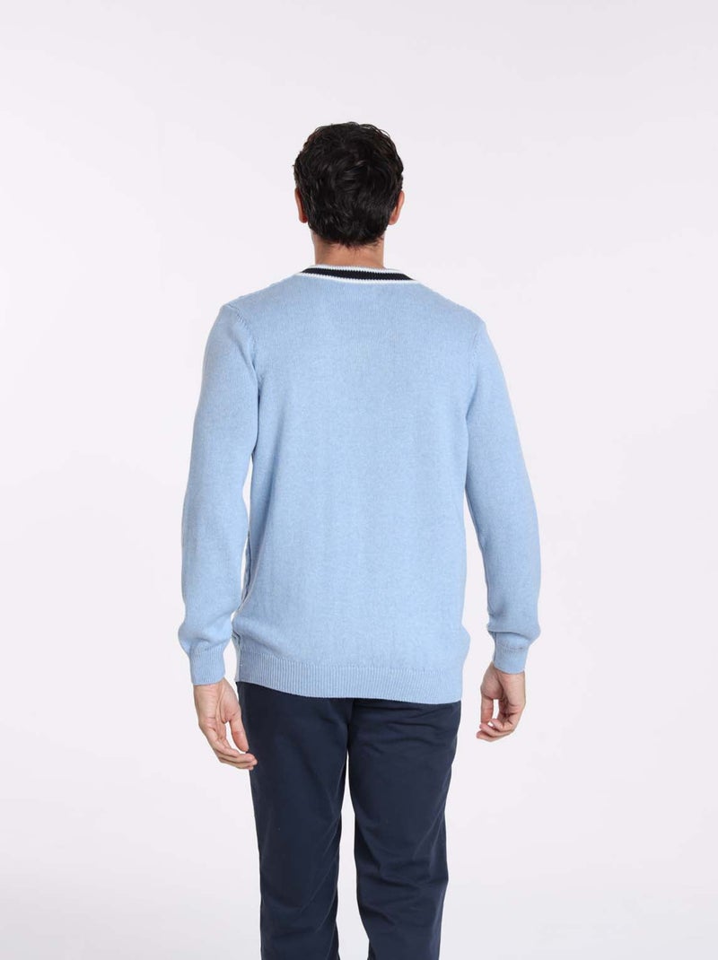 Gentleman Farmer - Pulls col v  en coton PAULIN Bleu clair - Kiabi