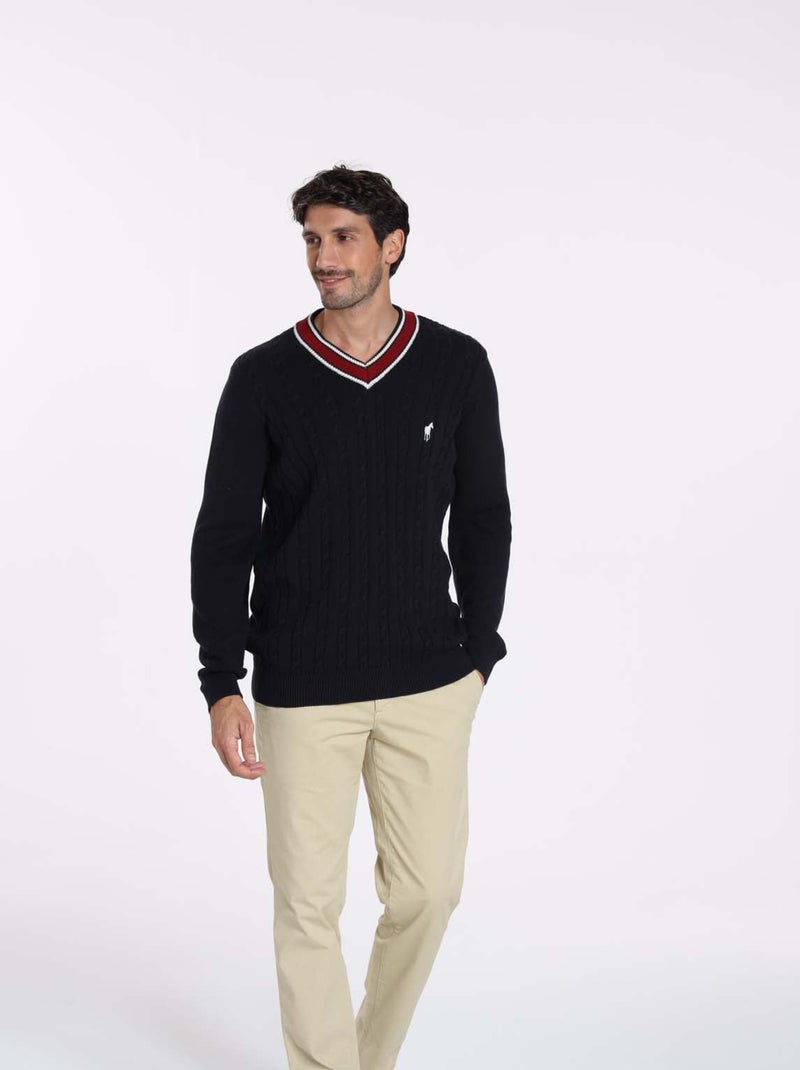 Gentleman Farmer - Pulls col v  en coton PAULIN Bleu marine - Kiabi