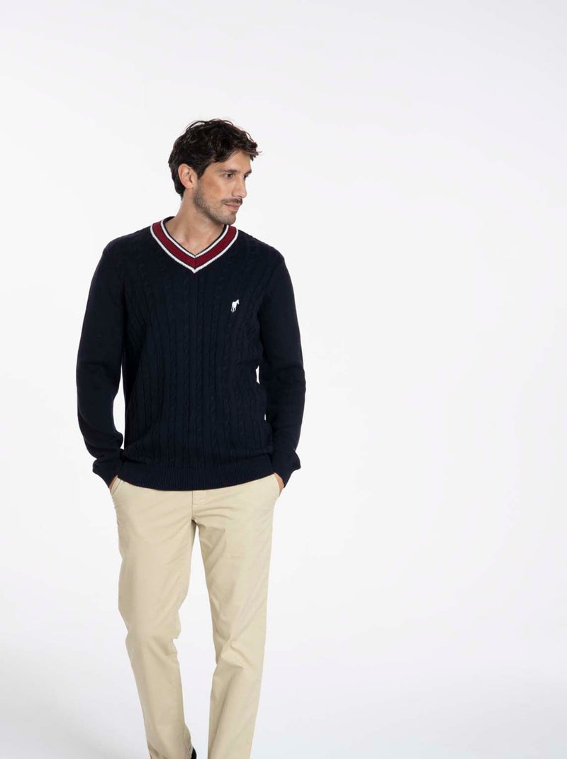 Gentleman Farmer - Pulls col v  en coton PAULIN Bleu marine - Kiabi