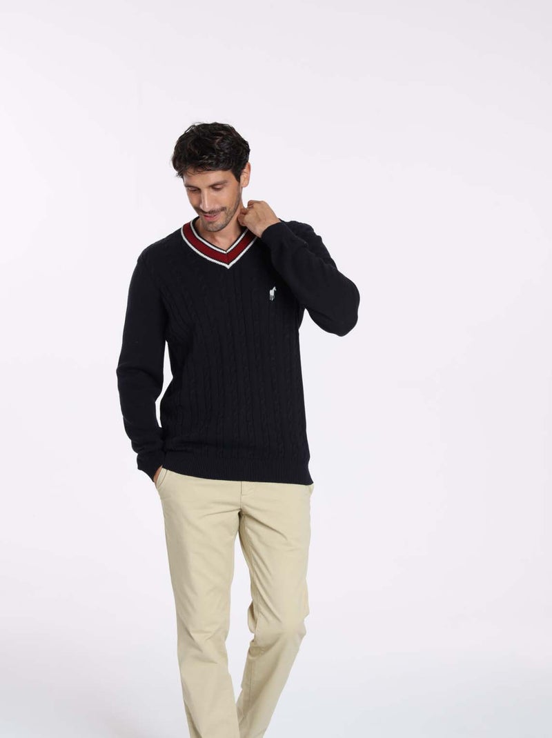 Gentleman Farmer - Pulls col v  en coton PAULIN Bleu marine - Kiabi