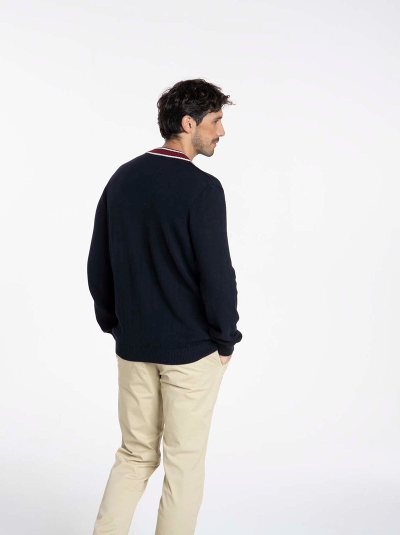 Gentleman Farmer - Pulls col v  en coton PAULIN Bleu marine - Kiabi