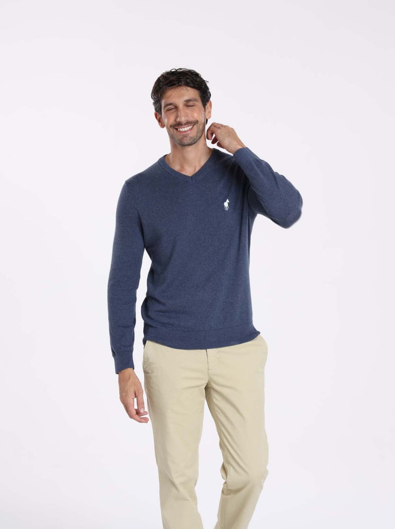 Gentleman Farmer - Pulls col v  en coton PITT Bleu clair - Kiabi