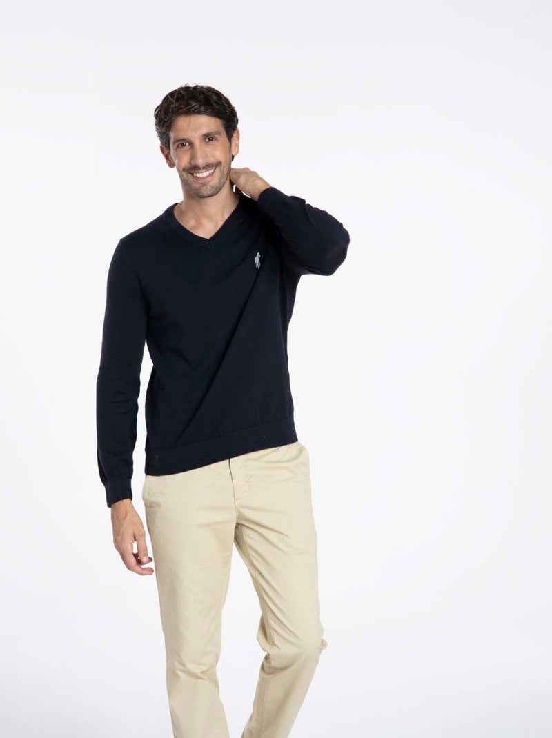 Gentleman Farmer - Pulls col v  en coton PITT Bleu marine - Kiabi