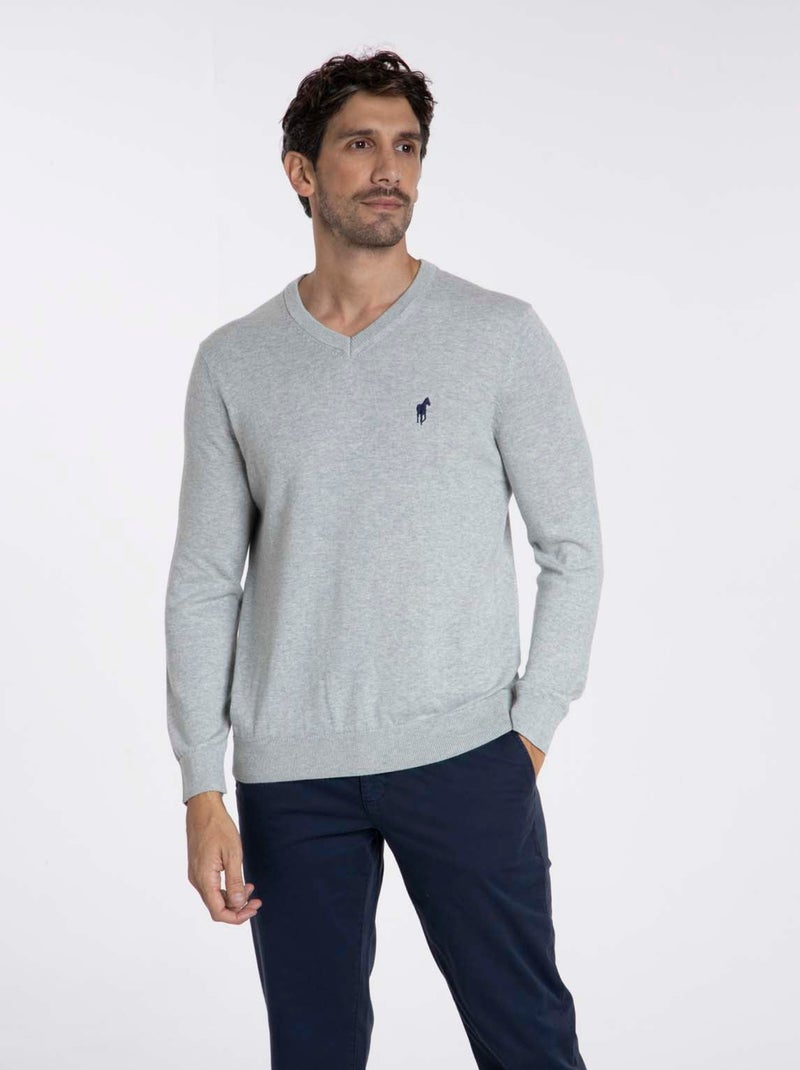 Gentleman Farmer - Pulls col v  en coton PITT Gris chiné - Kiabi