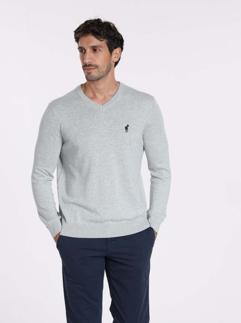 Gentleman Farmer - Pulls col v  en coton PITT Gris chiné - Kiabi