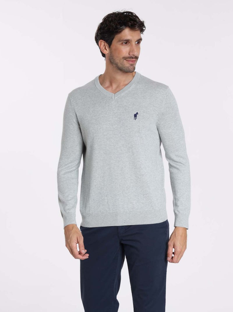 Gentleman Farmer - Pulls col v  en coton PITT Gris chiné - Kiabi