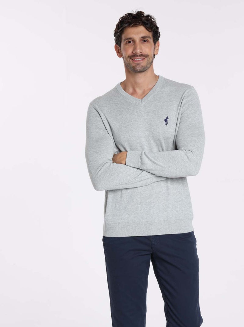Gentleman Farmer - Pulls col v  en coton PITT Gris chiné - Kiabi