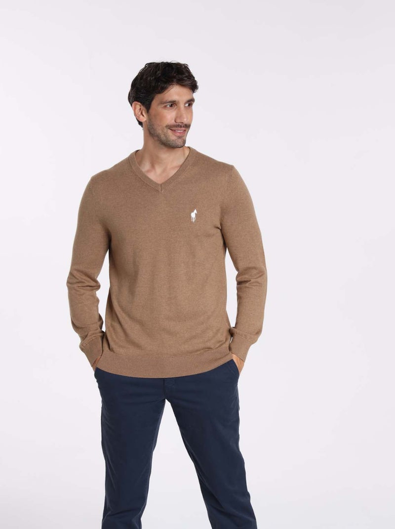 Gentleman Farmer - Pulls col v  en coton PITT Marron clair - Kiabi