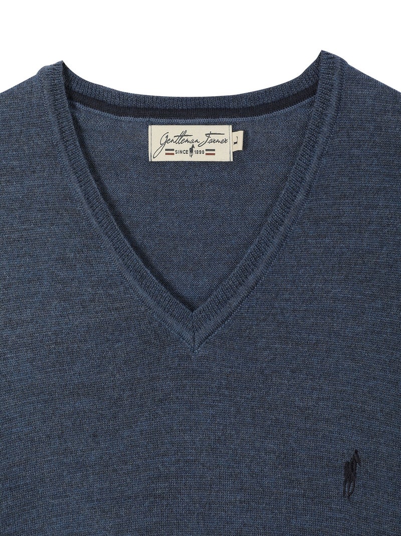 Gentleman Farmer - Pulls col v  en laine PEARL Bleu - Kiabi