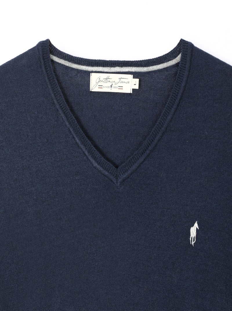 Gentleman Farmer - Pulls col v  en laine PEARL Bleu marine - Kiabi