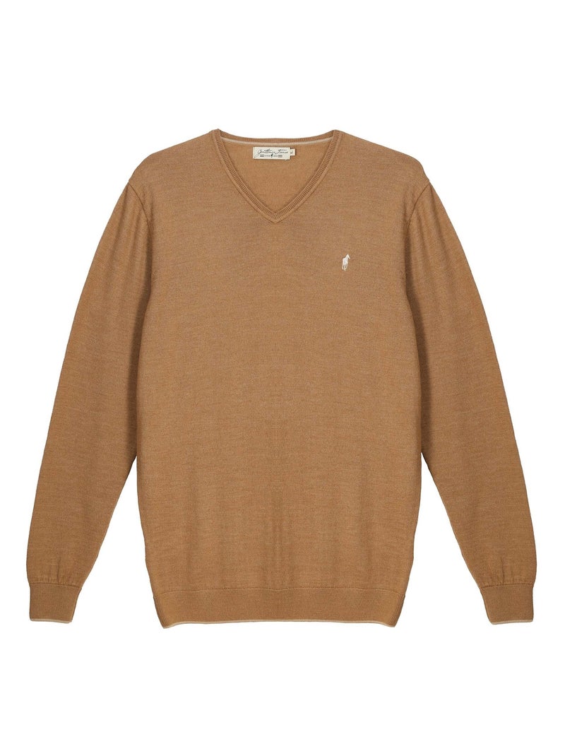Gentleman Farmer - Pulls col v  en laine PEARL Camel - Kiabi
