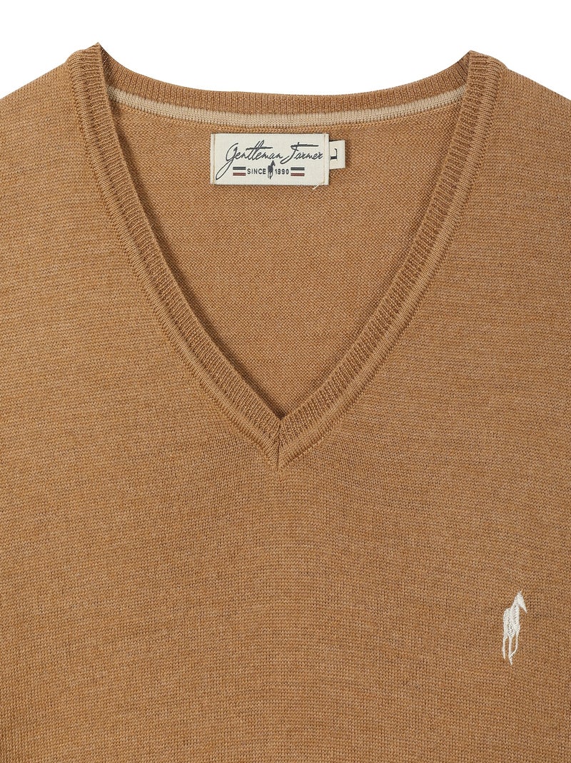 Gentleman Farmer - Pulls col v  en laine PEARL Camel - Kiabi