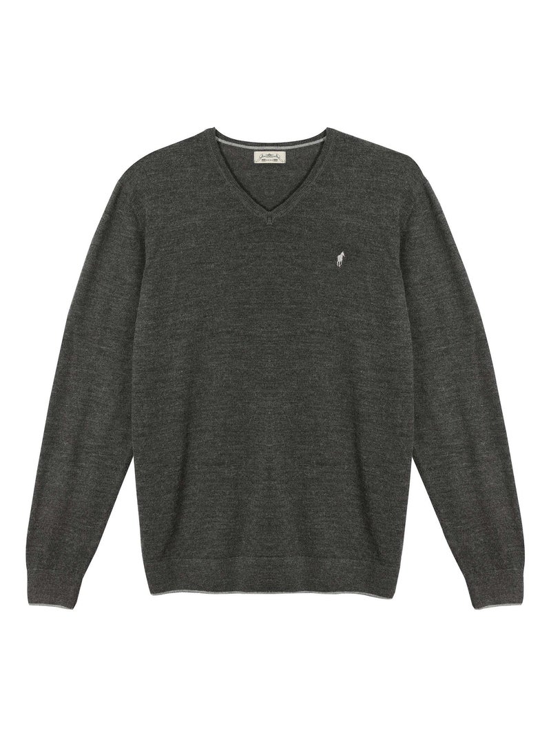 Gentleman Farmer - Pulls col v  en laine PEARL gris anthracite - Kiabi