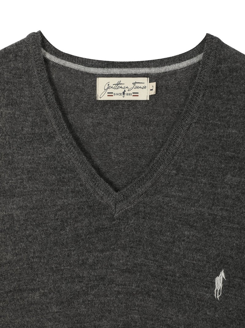 Gentleman Farmer - Pulls col v  en laine PEARL gris anthracite - Kiabi