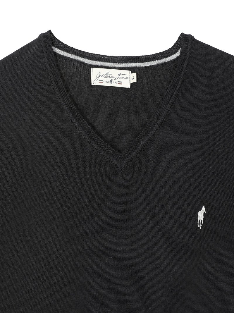 Gentleman Farmer - Pulls col v  en laine PEARL Noir - Kiabi