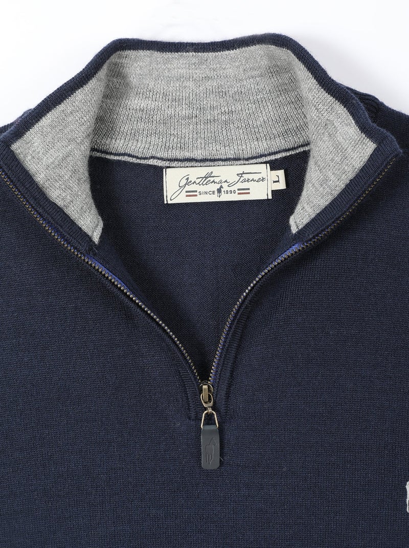Gentleman Farmer - Pulls col zip  en laine PIERCE Bleu marine - Kiabi