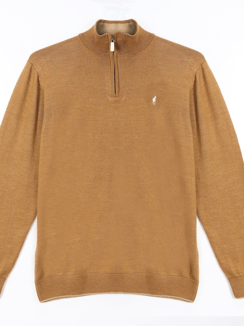 Gentleman Farmer - Pulls col zip  en laine PIERCE Camel - Kiabi
