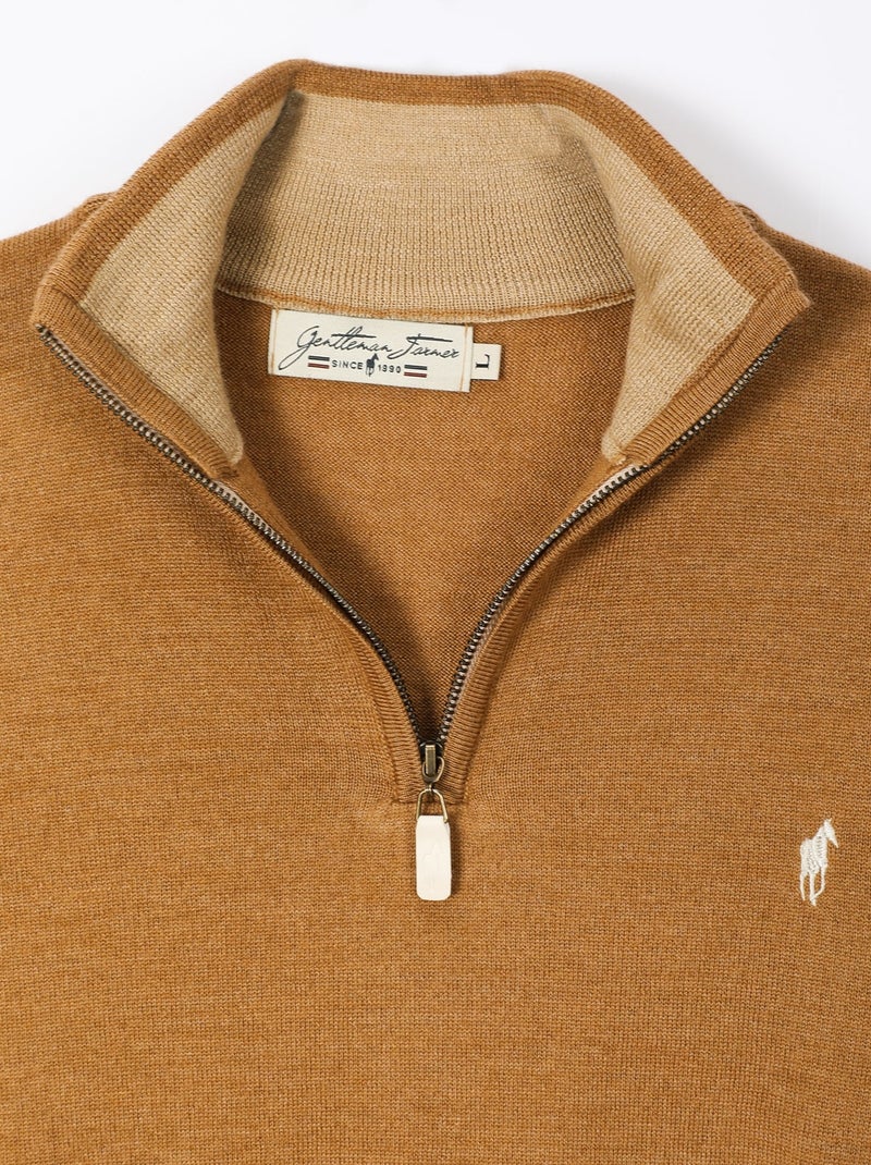Gentleman Farmer - Pulls col zip  en laine PIERCE Camel - Kiabi