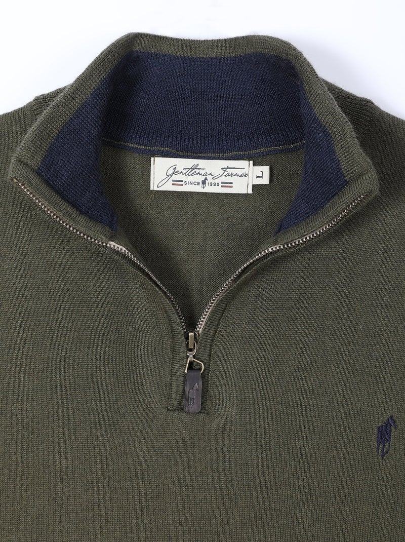 Gentleman Farmer - Pulls col zip  en laine PIERCE Vert - Kiabi