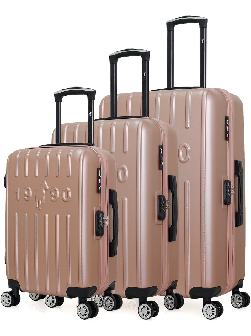 GENTLEMAN FARMER - Set de 3 Valises ARCHIE 75 cm 4 Roues Rose Métal - Kiabi