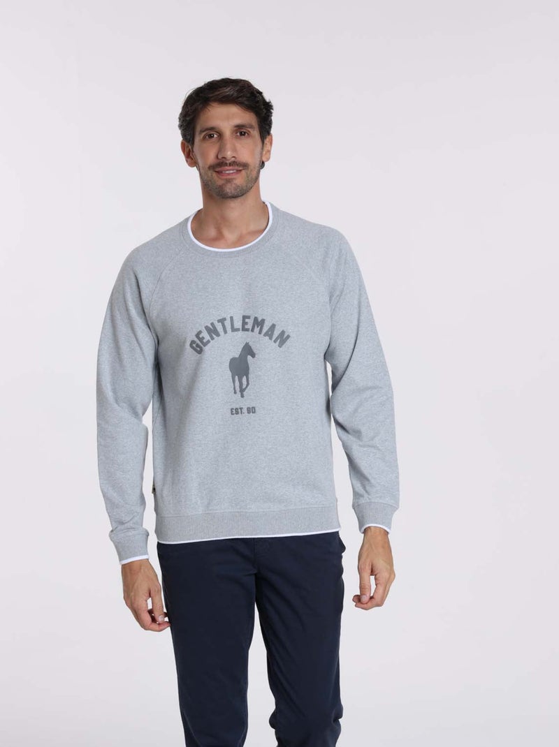 Gentleman Farmer - Sweat manches longues coton SENLIS Gris chiné - Kiabi