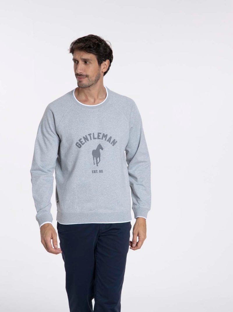 Gentleman Farmer - Sweat manches longues coton SENLIS Gris chiné - Kiabi