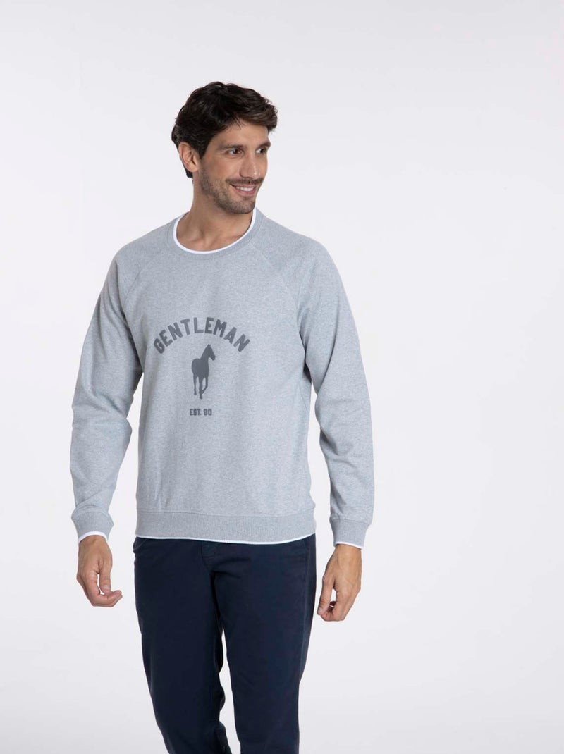 Gentleman Farmer - Sweat manches longues coton SENLIS Gris chiné - Kiabi